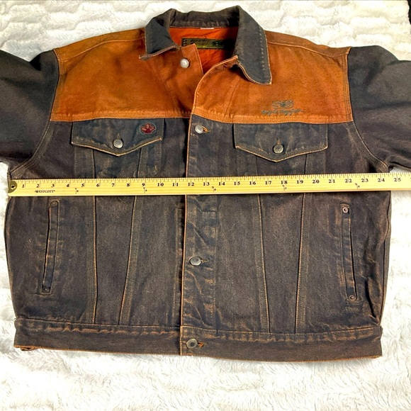 Vintage 90s Bulge Boy Men Denim Jacket XL Gold Crest 56 Two Tone Brown Blue Rare - Picture 7 of 13